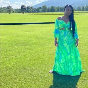 Neon Oceanic tie die off the shoulder set